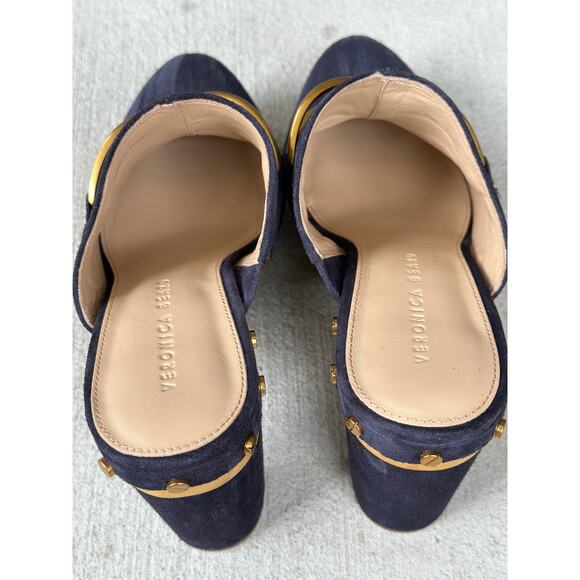 NWOT Veronica Beard Women’s 8.5M Giles Clogs Navy Suede Leather Platform Mules - Picture 9 of 11